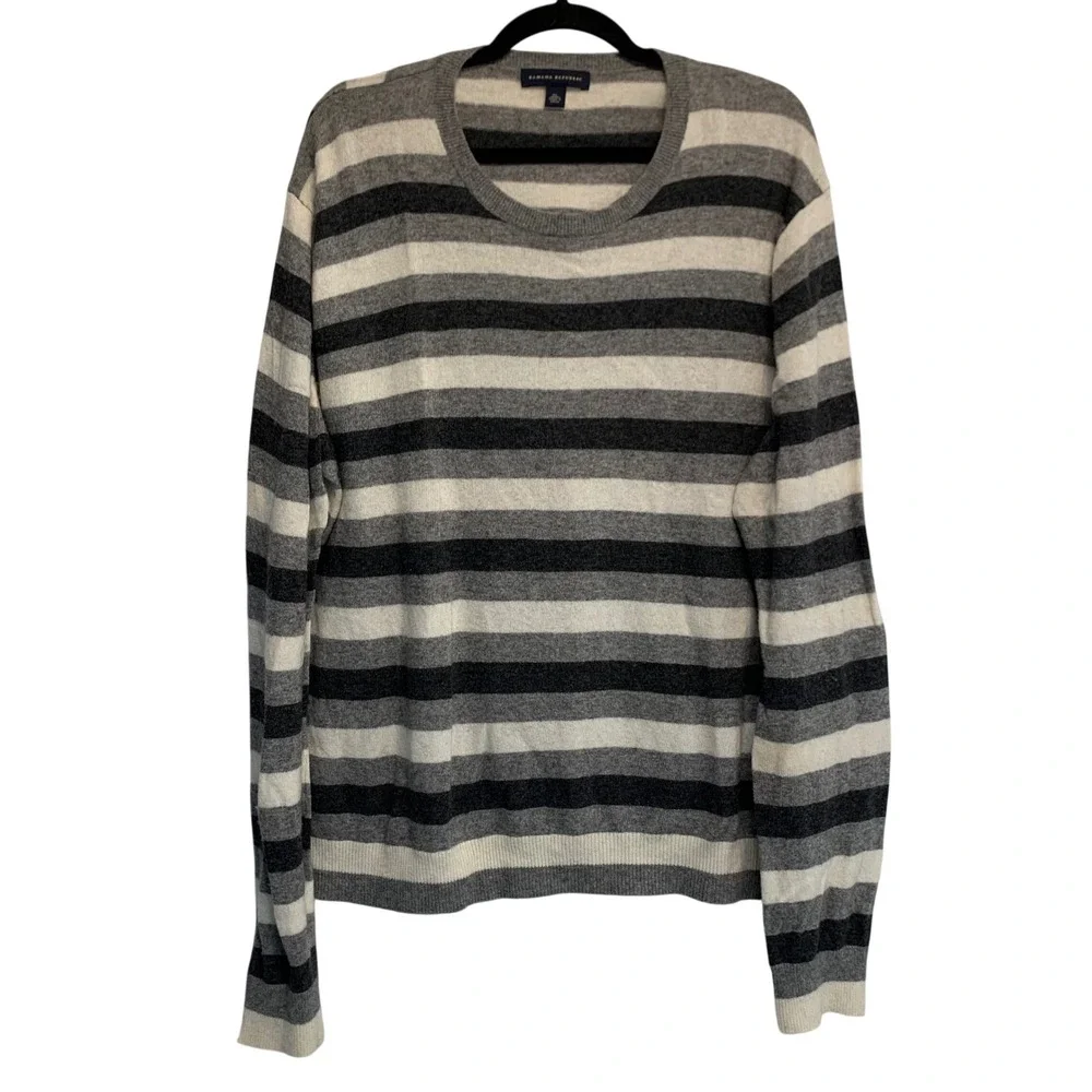 Banana Republic Striped Sweater XL Grey Wool Cashmere Blend Crewneck Knit Preppy